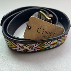 Genicci Leather Beaded 1.25 Inch Buffalo Leather Aztec Tribal Multicolor Belt